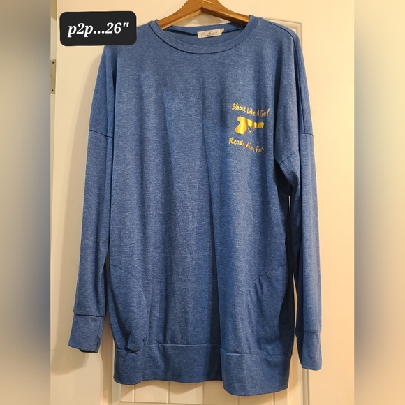 Shoot Like a Girl long sleeve blue XLarge tshirt gold graphics - Picture 3 of 6